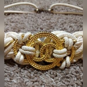 Vintage Cream and Gold Bungee Braided Cord Belt
